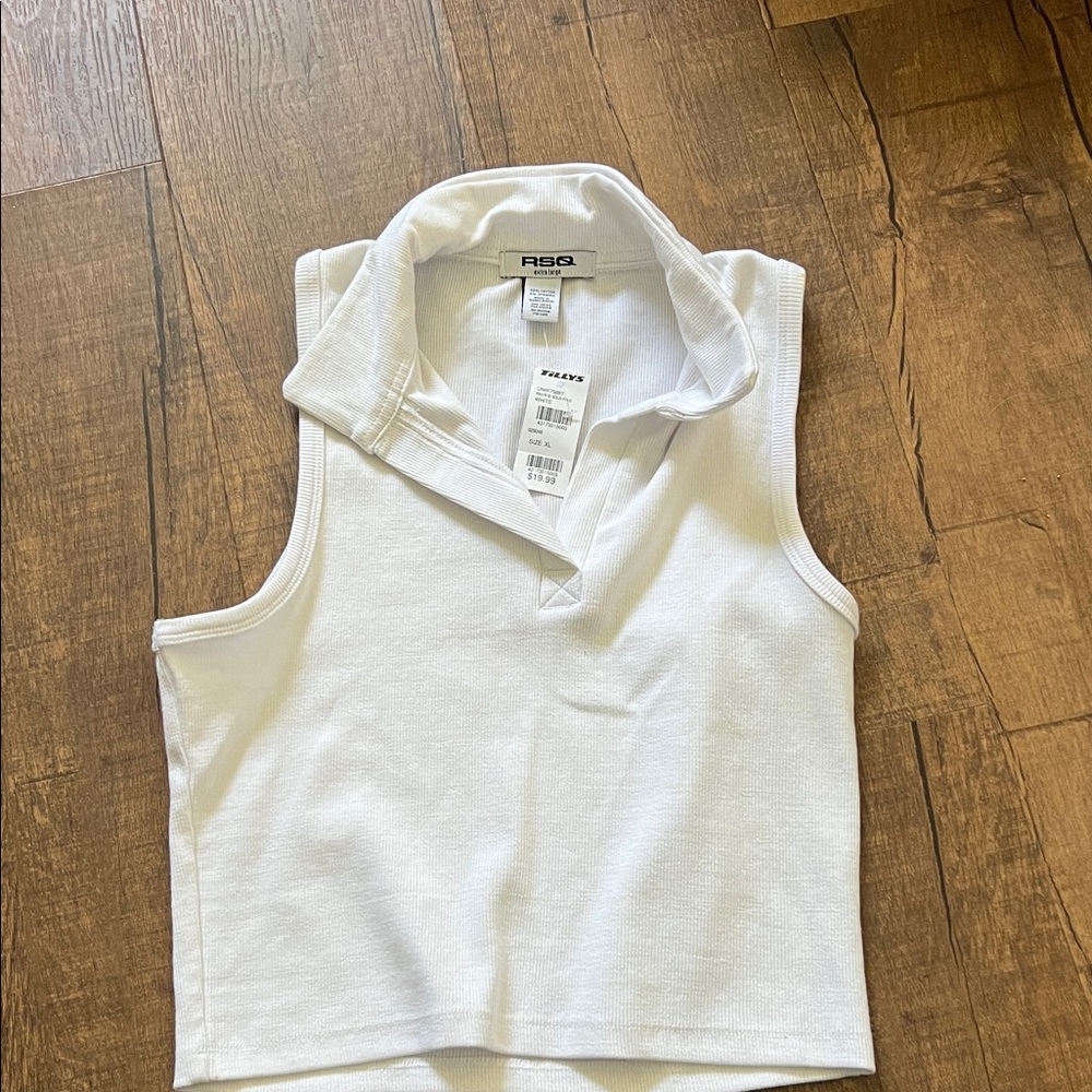 RSQ XL White Ribbed Polo Shirt